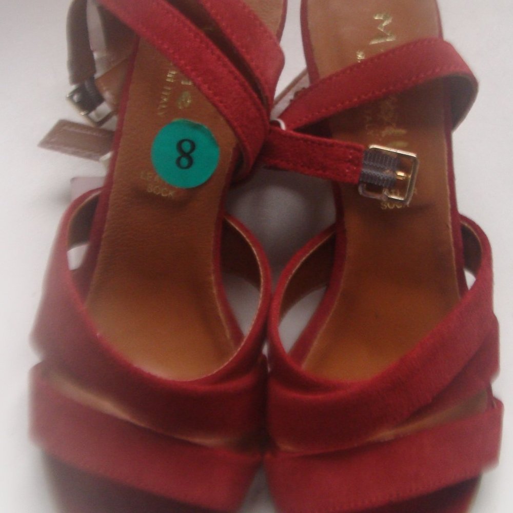 New Mariella Women's Leather Block Heels Sandals Shoes, Size 8